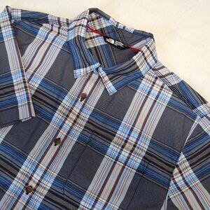 THE NORTH FACE Men's M Short Sleeve Plaid Button Up Shirt Blue Gray Red